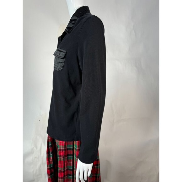Rafaella Black Long Sleeve Blouse With Satin Trim & Dual Front Pockets Size XL - Picture 3 of 16